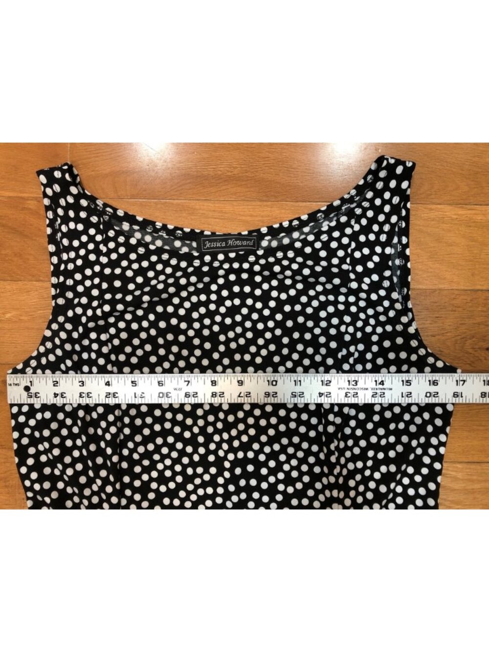 Jessica Howard Sleeveless Fit & Flare Black & White Polka Dot Midi Dress Size 8 - Picture 6 of 9